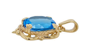 9Ct Yellow Gold Blue Topaz Victorian Pendant. J359PBT