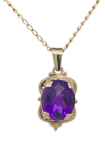 9Ct Yellow Gold Amethyst Victorian Pendant. J359PA