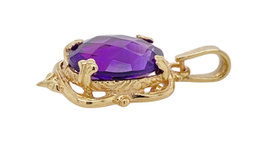 9Ct Yellow Gold Amethyst Victorian Pendant. J359PA