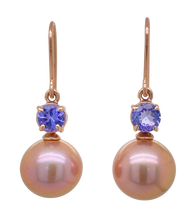 Load image into Gallery viewer, 9Ct Rose Gold Tanzanite Pearl Earrings. J522
