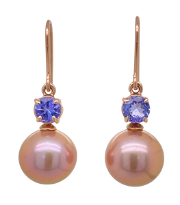 9Ct Rose Gold Tanzanite Pearl Earrings. J522