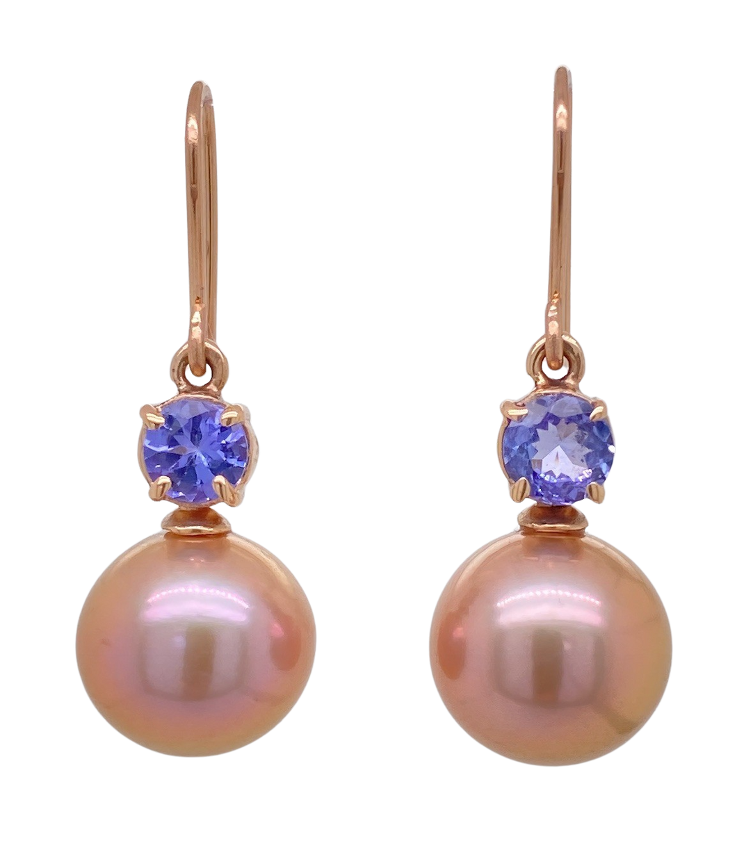 9Ct Rose Gold Tanzanite Pearl Earrings. J522