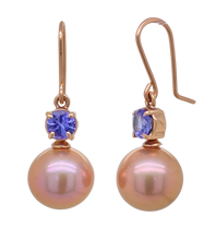 Load image into Gallery viewer, 9Ct Rose Gold Tanzanite Pearl Earrings. J522
