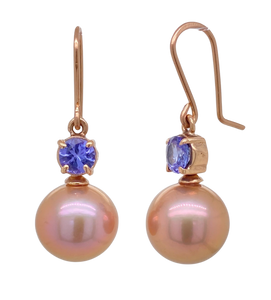 9Ct Rose Gold Tanzanite Pearl Earrings. J522