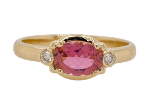 9ct Yellow Gold Pink Tourmaline and Diamond Ring. MM606