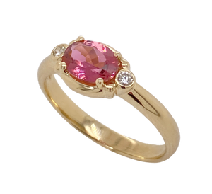 9ct Yellow Gold Pink Tourmaline and Diamond Ring. MM606