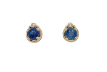 Load image into Gallery viewer, 9ct Yellow Gold Ceylon Sapphire and Diamond Stud Earrings. MME459
