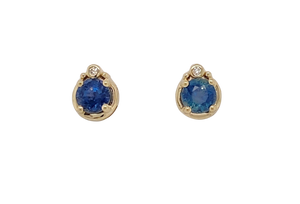 9ct Yellow Gold Ceylon Sapphire and Diamond Stud Earrings. MME459