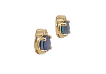 Load image into Gallery viewer, 9ct Yellow Gold Ceylon Sapphire and Diamond Stud Earrings. MME459
