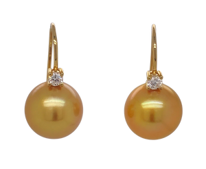 18ct Yellow Gold South Sea Pearl and Diamond Earrings. EP2