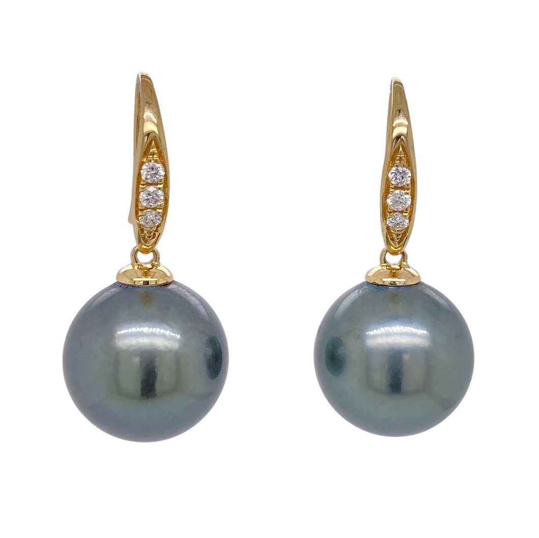 9ct Yellow Gold Tahitian Pearl and Diamond Earrings. EP4