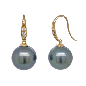 9ct Yellow Gold Tahitian Pearl and Diamond Earrings. EP4