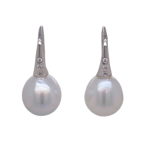 9ct White Gold South Sea Pearl and Diamond Earrings. EP6