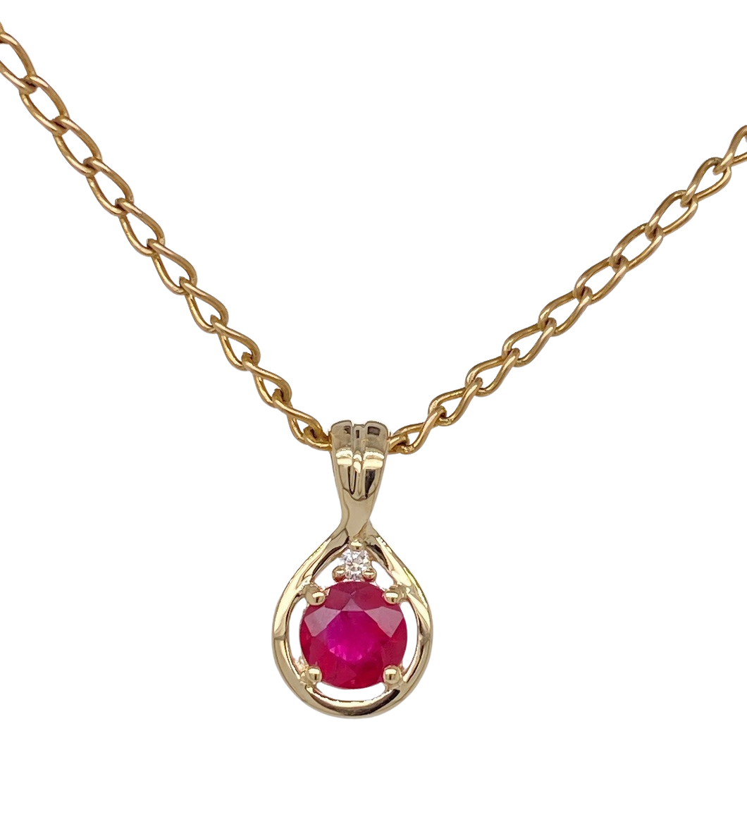 9ct Yellow Gold Ruby and Diamond Pendant. P500YR