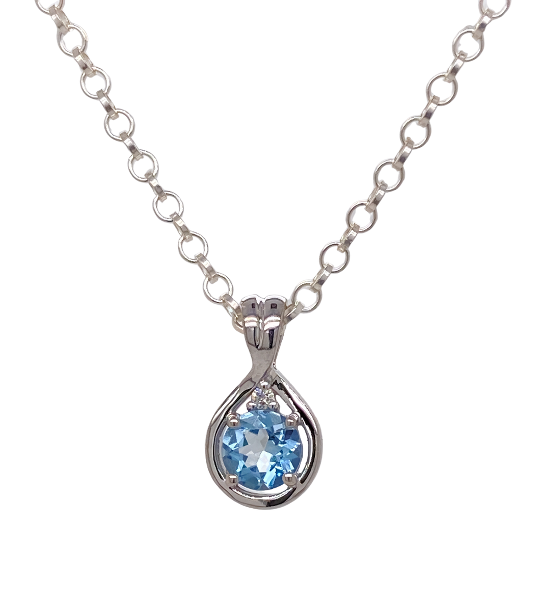 9ct White Gold Aquamarine and Diamond Pendant. P500WAM