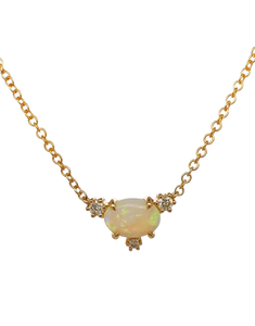 9ct Yellow Gold Opal and Diamond Pendant. P915A