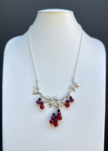 Sterling Silver Ruby Garnet and Carnelian Wattle Necklace. J262RGC