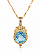 Load image into Gallery viewer, 9ct Yellow Gold Blue Topaz and Diamond Enhancer Pendant. MMP944
