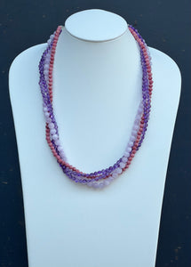 Multi Strand Amethyst, Kunzite and Rhodonite Necklace