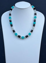 Load image into Gallery viewer, Amazonite Moonstone and Onyx Beaded Necklace.
