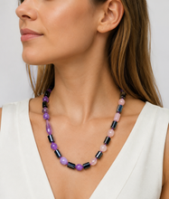 Load image into Gallery viewer, Natural Gemstone Necklace Onyx, Amethyst, Agate, Rose Quartz &amp; Phosphosiderite. JM4
