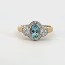 Load and play video in Gallery viewer, 9ct Gold Aquamarine and Diamond Ring. M.M1776
