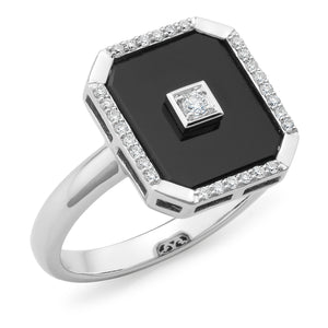 9ct Gold Octagonal Onyx and Diamond Ring M.912