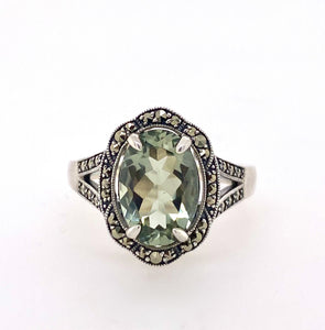 Sterling Silver Marcasite and Prasiolite Ring. AM18-1072