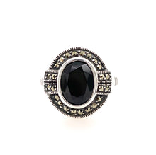 Load image into Gallery viewer, Sterling Silver Onyx and Marcasite Ring AM18-1002ON
