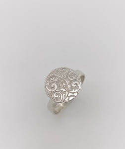 Sterling Silver Engraved Penny Ring J485