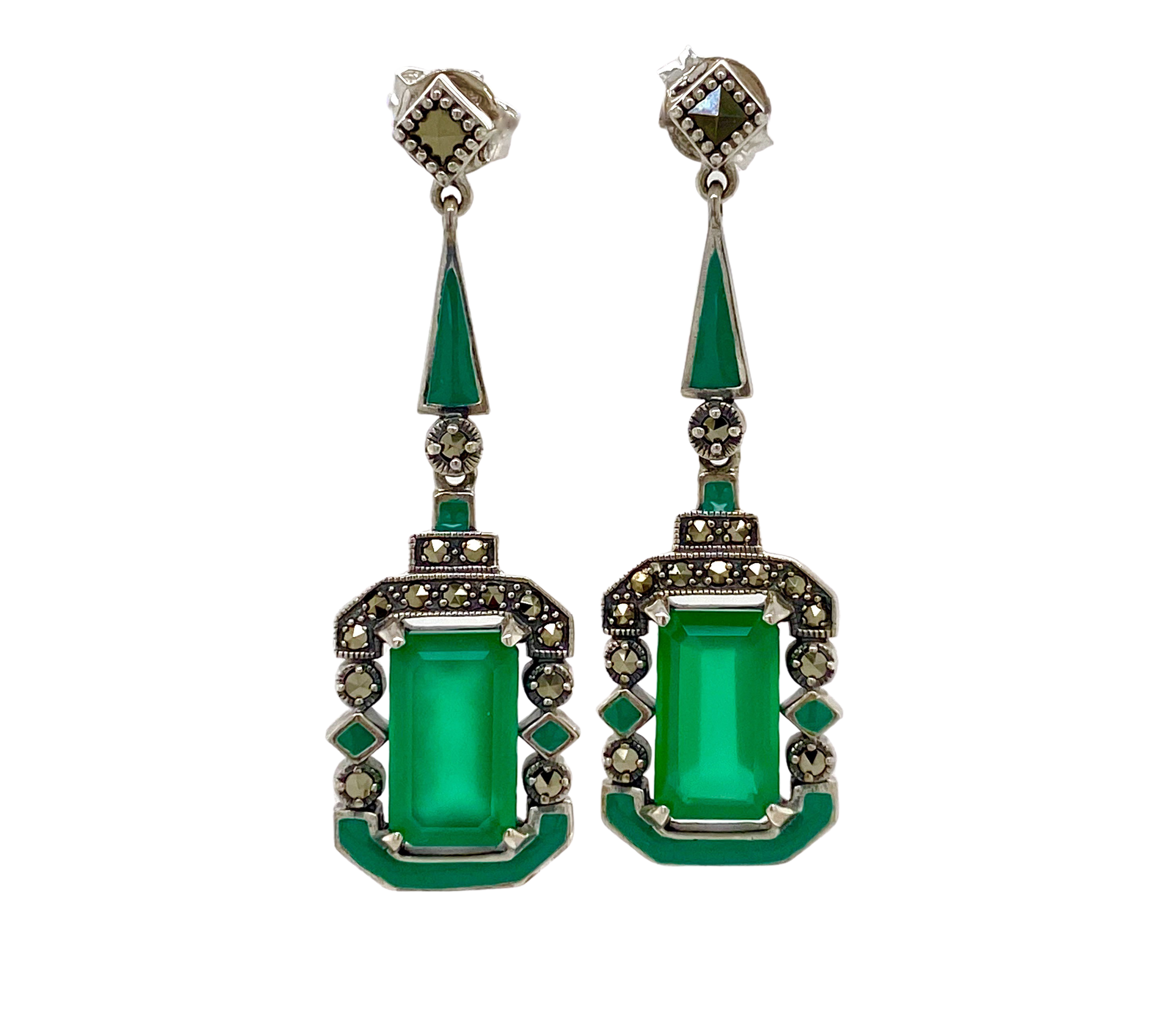 Green art sales deco earrings