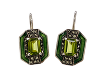 Load image into Gallery viewer, Sterling Silver Marcasite Enamel and Gemstone Lever Back Earrings. AM43-189
