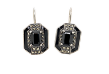 Load image into Gallery viewer, Sterling Silver Marcasite Enamel and Gemstone Lever Back Earrings. AM43-189
