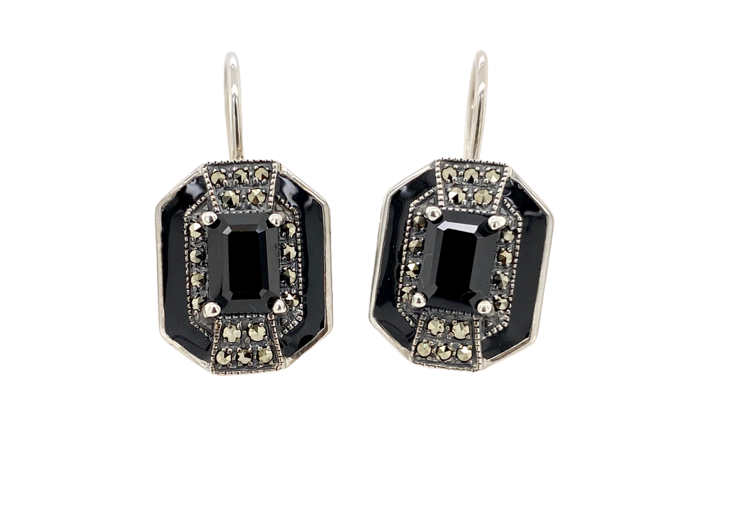 Sterling Silver Marcasite Enamel and Gemstone Lever Back Earrings. 43-189