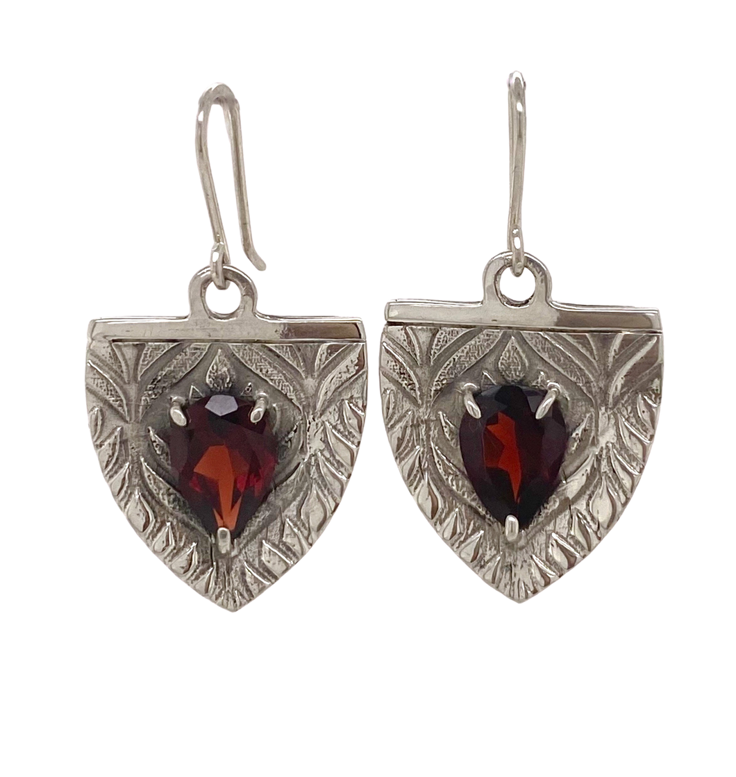 Sterling Silver and Gemstone Medieval Shield Earrings J476