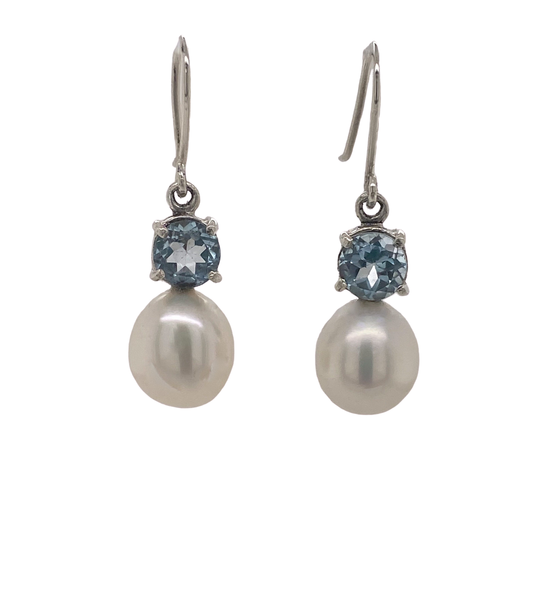 Sterling Silver Gemstone and Pearl Emma Earrings J475