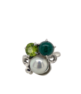 Sterling Silver Gemstone and Pearl Huddle Ring J484