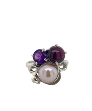 Load image into Gallery viewer, Sterling Silver Gemstone and Pearl Huddle Ring J484
