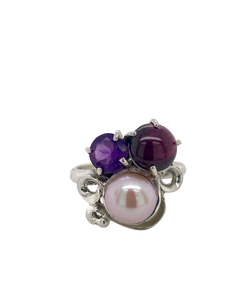 Sterling Silver Gemstone and Pearl Huddle Ring J484