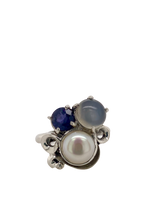 Load image into Gallery viewer, Sterling Silver Gemstone and Pearl Huddle Ring J484
