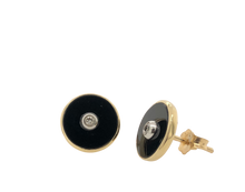 Load image into Gallery viewer, 9ct Yellow Gold Onyx and Diamond Studs.
