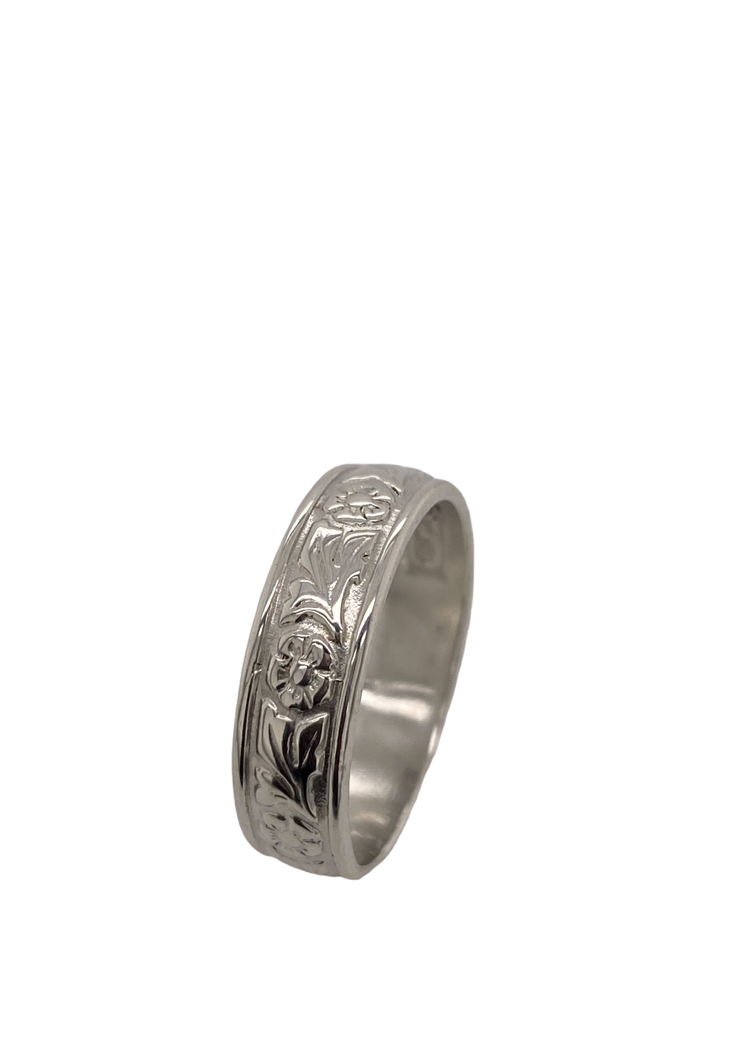Sterling Silver Solid Floral Band J65