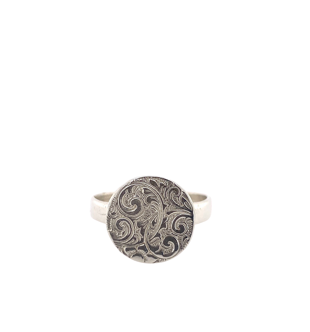 Sterling Silver Engraved Penny Ring J485