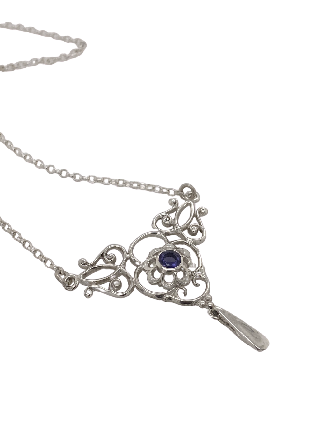 Sterling Silver, Gemstone Silver Lace Necklace J245