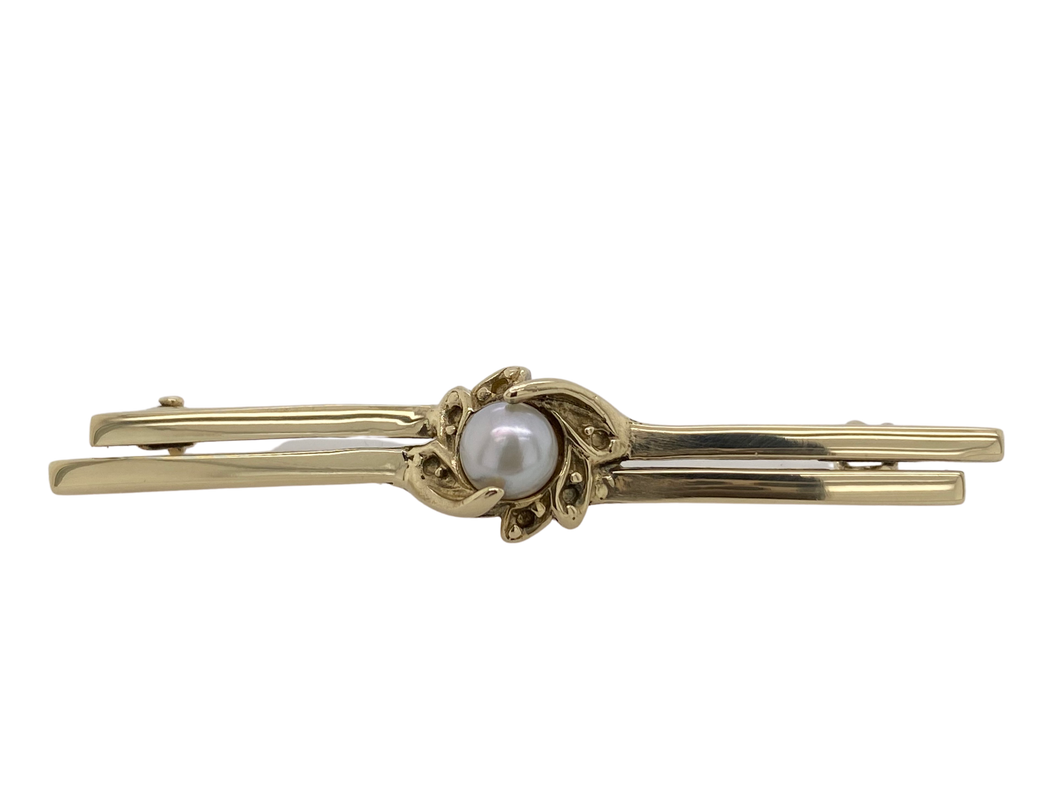 9ct Gold Pearl Double Bar Brooch J139