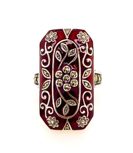Sterling Silver Enamel and Marcasite Ring AM18-194