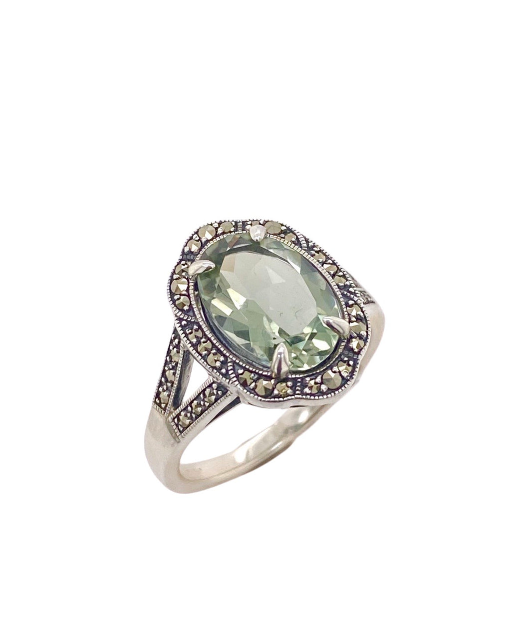Sterling Silver Marcasite and Prasiolite Ring. AM18-1072