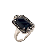 Load image into Gallery viewer, Sterling Silver Onyx and Marcasite Ring. 18-1029
