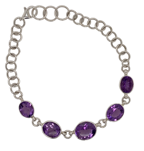 Sterling Silver Amethyst Gemstone Bracelet. GA-94