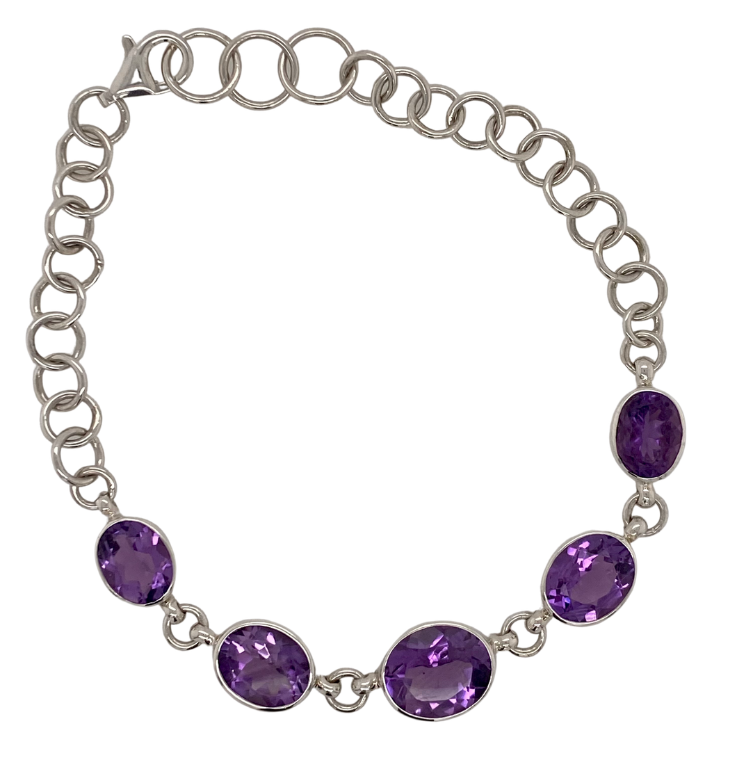 Sterling Silver Amethyst Gemstone Bracelet. GA-94